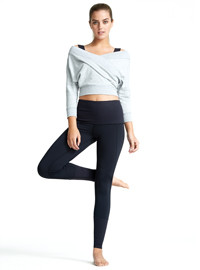 Cropped Cover Up Sweater Black Fitted Yoga Stretch Legging Tight